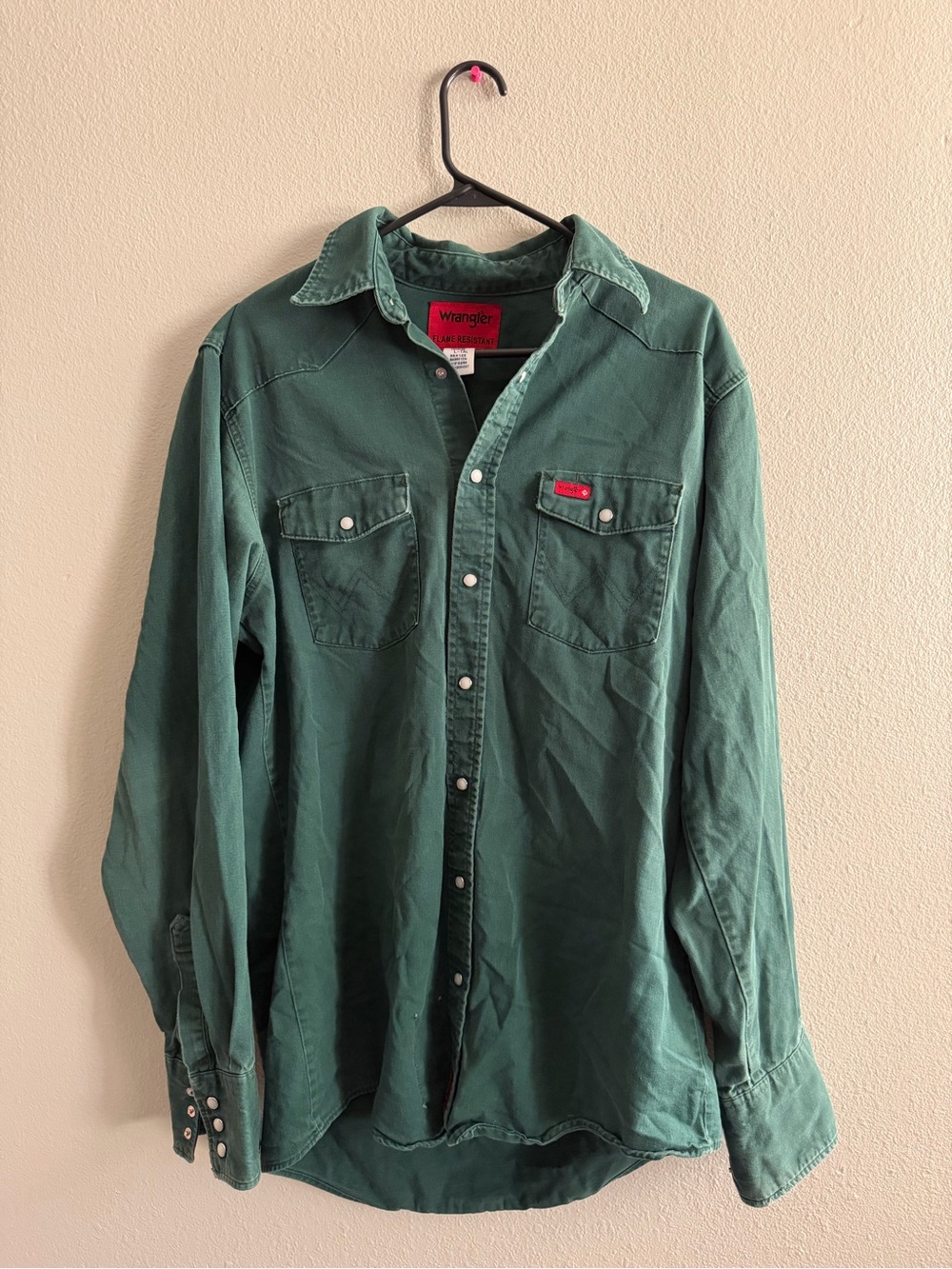 Wrangler FR Flame Resistant Western Snap Workwear Shirt Green